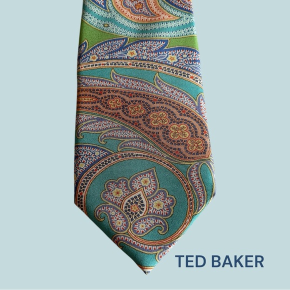 Ted Baker Men’s Blue Green Silk Paisley Tie - Picture 1 of 3